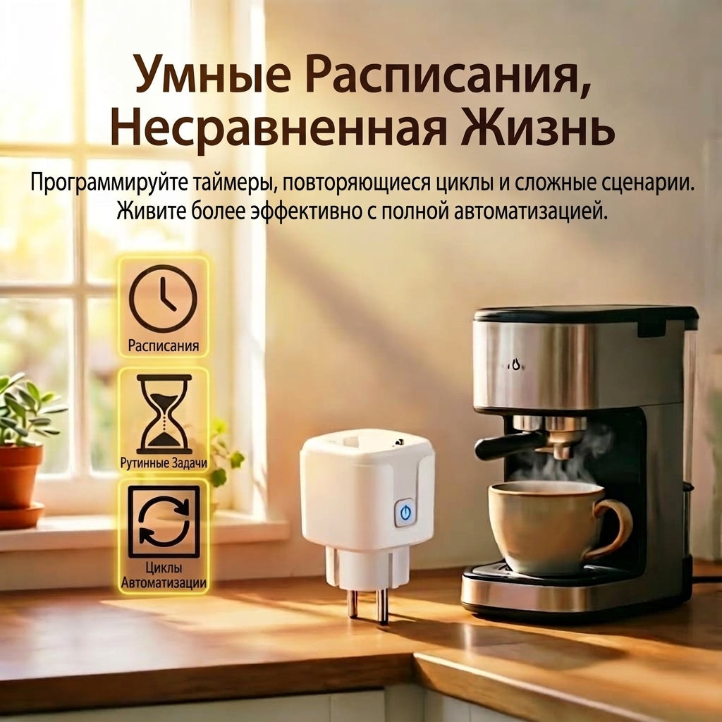 Умная Wi-Fi розетка Tuya 20А с таймером, энергомониторингом и голосовым управлением