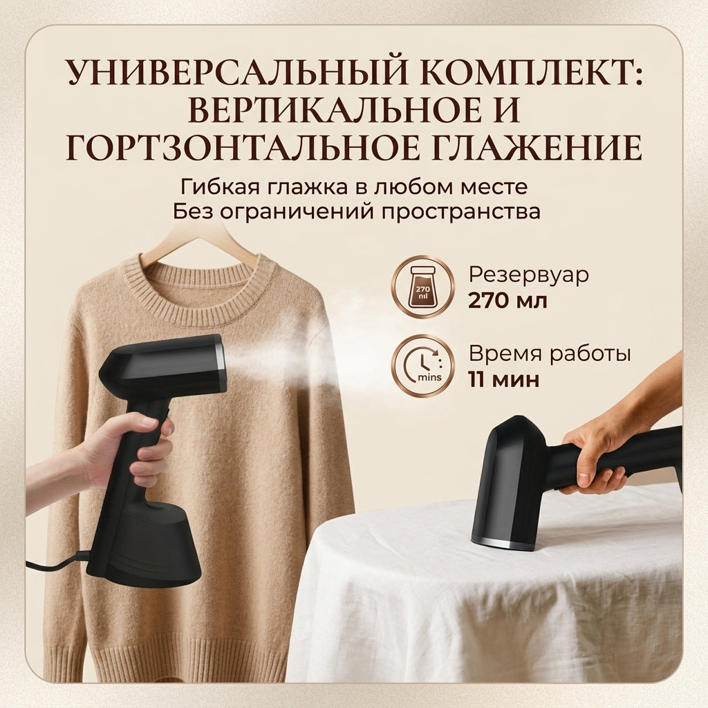 Ручной отпариватель для одежды 220–240В с нагревом за 30 сек и резервуаром 270 мл