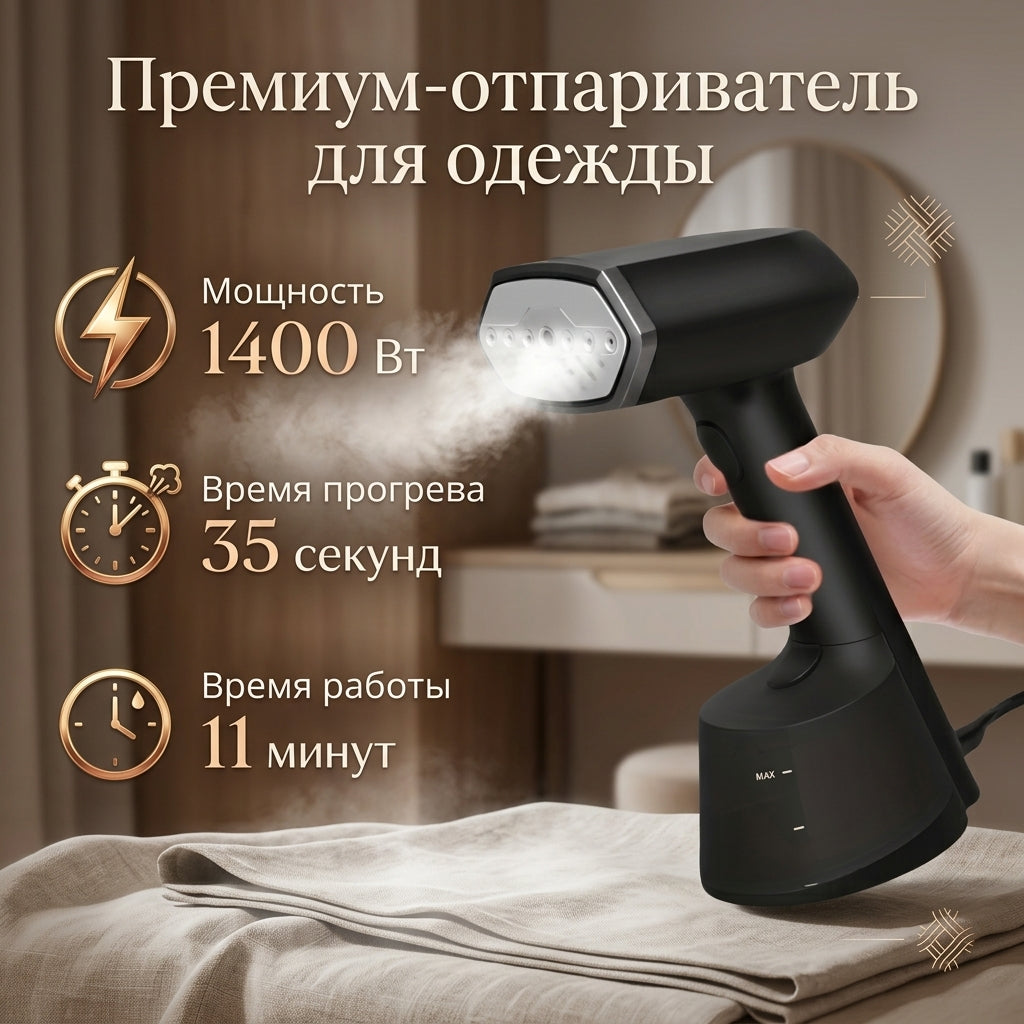 Ручной отпариватель для одежды 220–240В с нагревом за 30 сек и резервуаром 270 мл