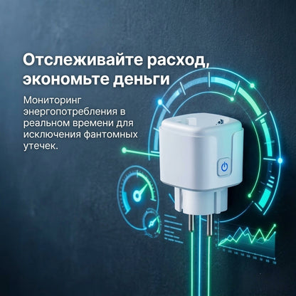 Умная Wi-Fi розетка Tuya 20А с таймером, энергомониторингом и голосовым управлением